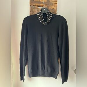 Versace Black V-Neck Sweater with Studded Collar